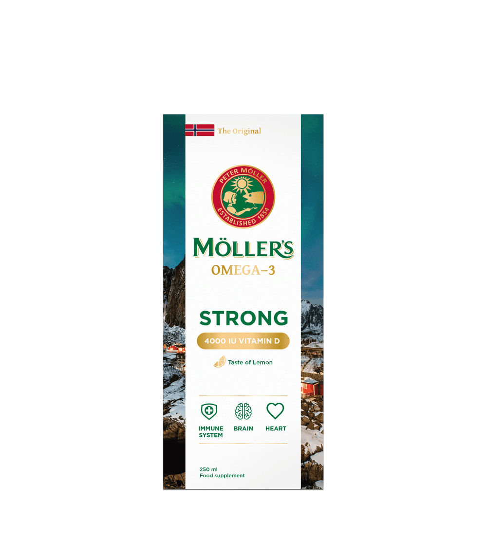 Möller‘s strong vitamin D zivju eļļa ar citronu garšu, 250 ml